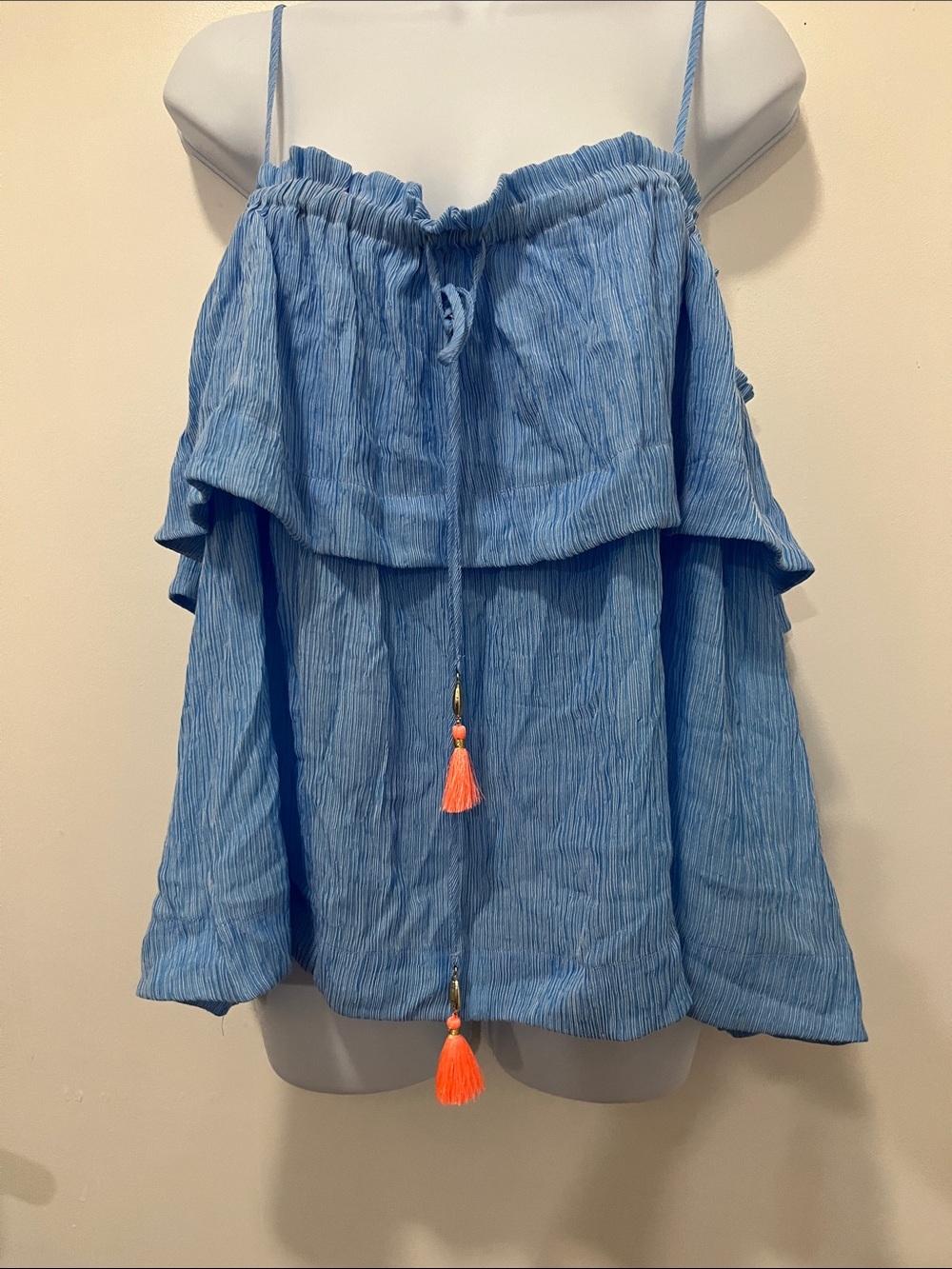 Lilly Pulitzer Blue Ruffle Tassel Blouse NWOT Size large